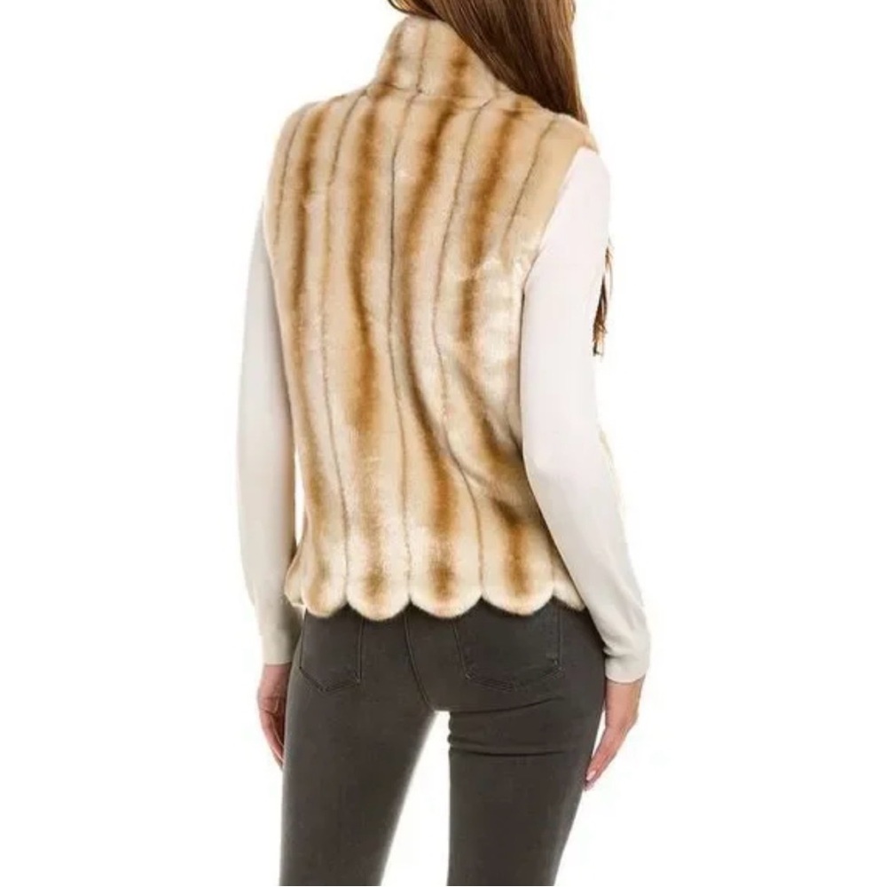 Women’s FRANCES VALENTINE Tan faux fur scalloped hem full zip vest- Size XS - Picture 2 of 12